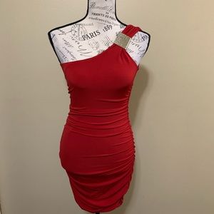 Sweet Storm Red One Shoulder Ruched Dress Size Small